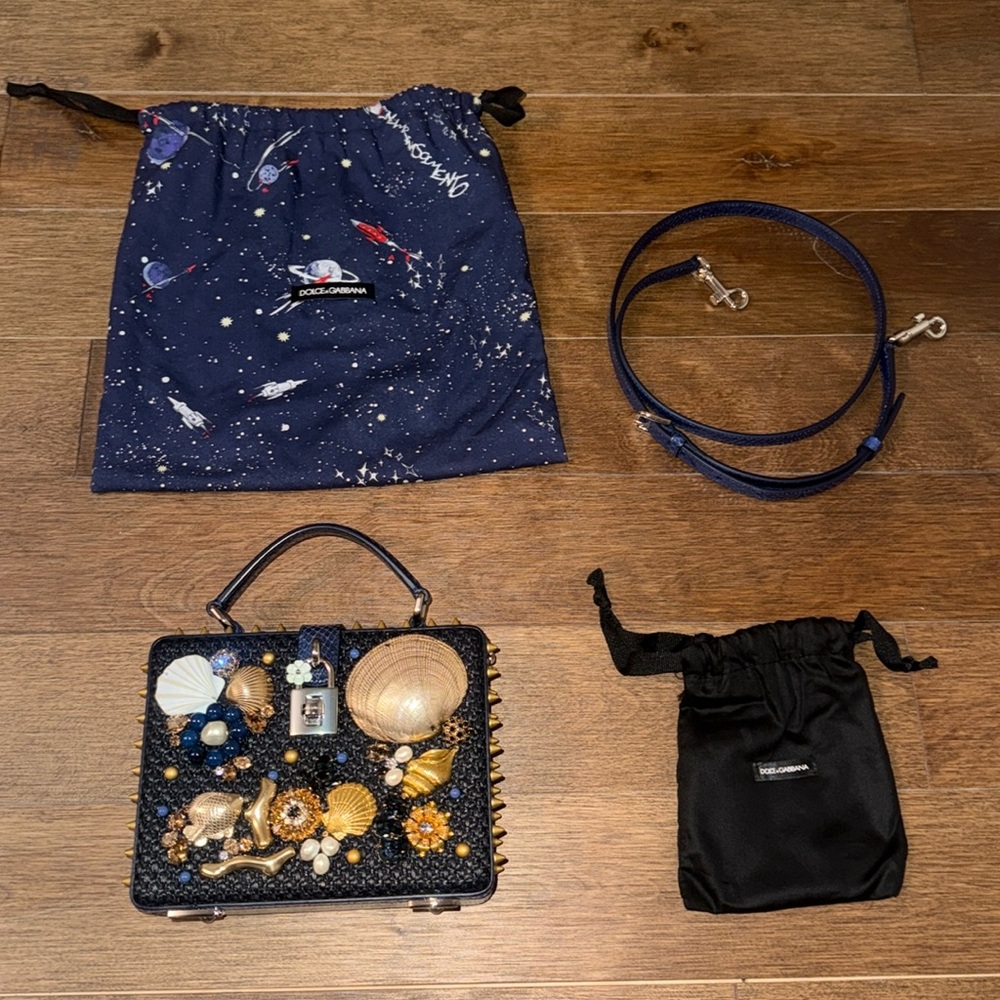 Dolce and Gabbana beaded and bedazzled navy shoulder bag